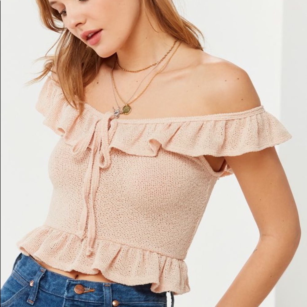 Urban Outfitters UO Tie Front Ruffle Knit Top